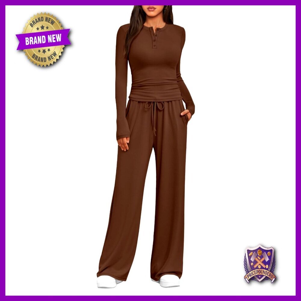 Long Sleeve Wide Leg Lounge Set Two Piece Matching Sweat Outfit Tracksuit